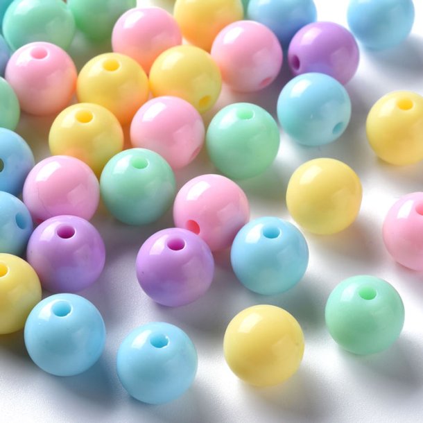 Acrylic beads, mixed pastel colours, round, diameter 12mm, 20pcs.