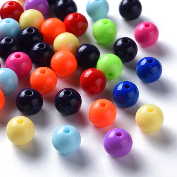 Acrylic beads, mixed colours, round, diameter 12mm, 20pcs.