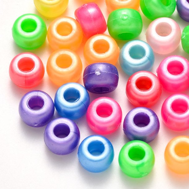 Plastic beads, mixed opaque colours, 9x6 mm, 20 pcs.