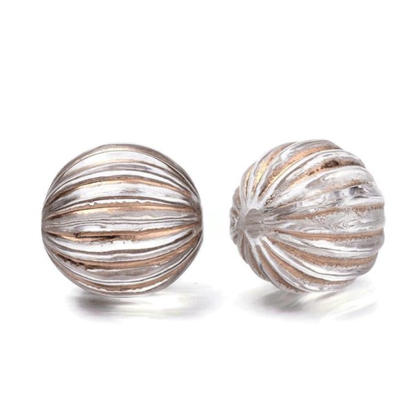 Acrylic bead, transparent with gold stripes, 12 mm, 6 pcs.