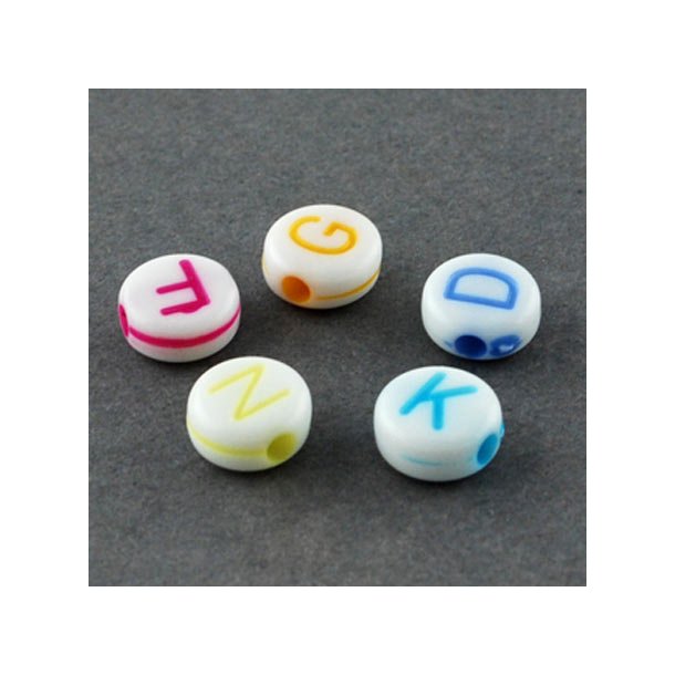 Acrylic beads, coin shape, mixed colors, 7x3mm, 30pcs.