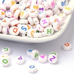 Acryl, Buchstaben-M&uuml;nzen, gemischte farben, 7x3 mm, 30 Stk.