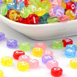 Acryl, Buchstaben-M&uuml;nzen, gemischte transparente Farben, 7x3 mm, 30 Stk.