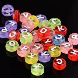 Acryl, Buchstaben-M&uuml;nzen, gemischte transparente Farben, 7x3 mm, 30 Stk.