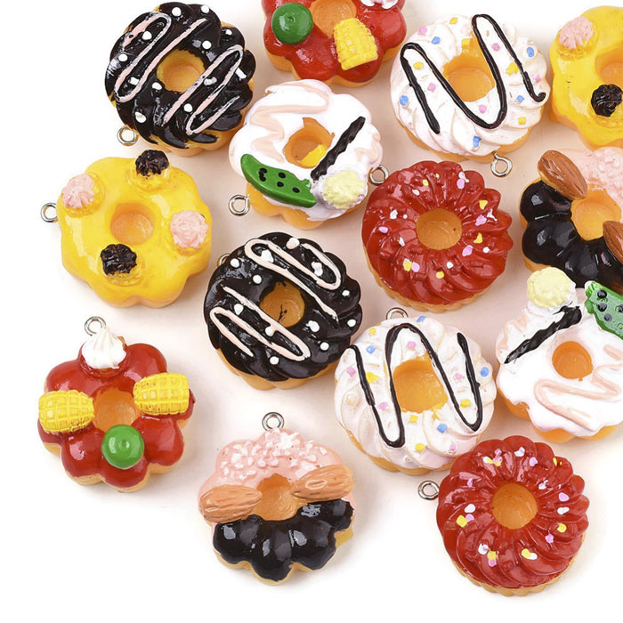 Anhänger, Donut Kuchen, Kunststoff, gemischte Arten, 30x18mm, 4 Stk.