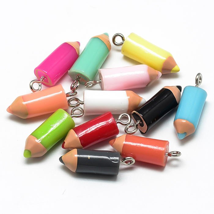Bleistift-Anhänger mit Metallöse, Kunststoff, Mix Farben
