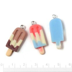 Ice stick / soda ice, pendant, frosted plastic, mix colours, 31x11x4,5 mm, 4 pcs