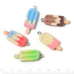 Ice stick / soda ice, pendant, frosted plastic, mix colours, 31x11x4,5 mm, 4 pcs