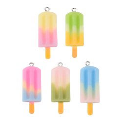 Ice stick / soda ice, pendant, frosted plastic, mix colours, 31x11x4,5 mm, 4 pcs