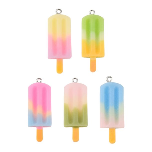 Ice stick / soda ice, pendant, frosted plastic, mix colours, 31x11x4,5 mm, 4 pcs