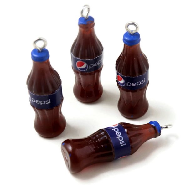 Pepsi cola, pendant with metal loop, plastic, brown and blue, 34x10 mm, 4 pcs