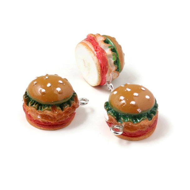 Burger, pendant with metal eyelet, plastic, 17x14 mm, 2 pcs