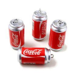 Coca Cola, kleine variante, anh&auml;nger mit Metall&ouml;se, Kunststoff, rot und grau, 23x12 mm, 4 Stck