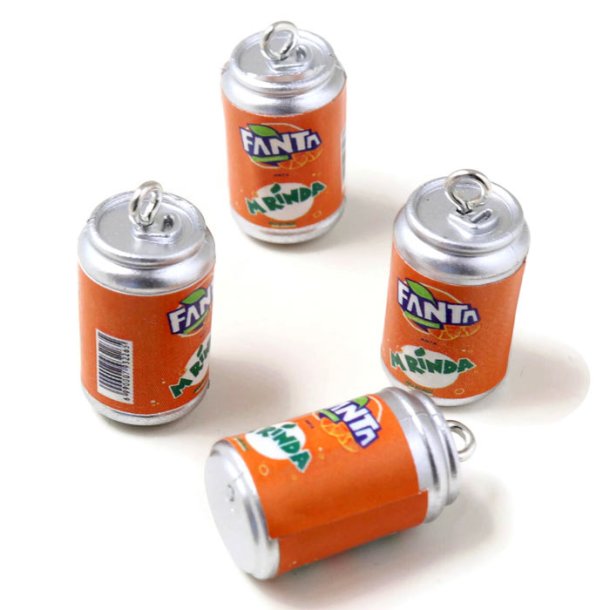 FANTA can, jewellery pendant with metal loop, plastic, yellow and grey, 23x12 mm, 4 pcs