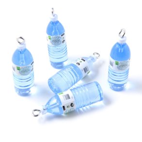 Wasserflasche, Anhnger mit Metallschlaufe, Kunststoff, hellblau, 34x10 mm, 4 Stck
