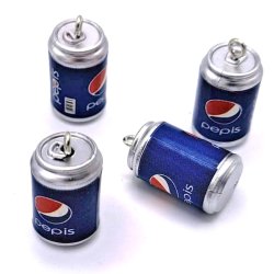Pesi Cola Dose, Schmuckanh&auml;nger mit Metall&ouml;se, Kunststoff, blau, 23x12 mm, 4 Stck