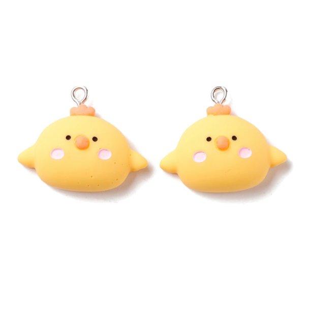 Chicken pendant with metal loop, yellow, plastic, 22x26x10 mm, 1 piece