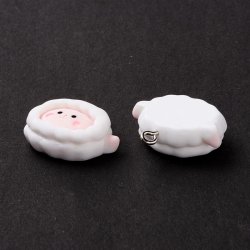 Anh�nger mit Metall�se, Lamm, wei� und rosa, Kunststoff, 22x25 mm, 1 Stck