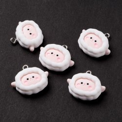 Anh�nger mit Metall�se, Lamm, wei� und rosa, Kunststoff, 22x25 mm, 1 Stck