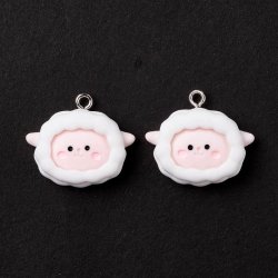 Anh�nger mit Metall�se, Lamm, wei� und rosa, Kunststoff, 22x25 mm, 1 Stck