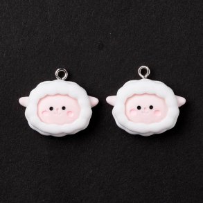 Anh�nger mit Metall�se, Lamm, wei� und rosa, Kunststoff, 22x25 mm, 1 Stck