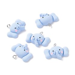 Elefant, Anh�nger mit Metall�se, hellblau, Kunststoff, 21 x 26 x 8 mm, 1 Stck