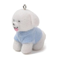 Dog pendant in flocked opaque resin with loop, sky blue, 35.5x24.5x28.5 mm, 1 pc