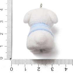 Dog pendant in flocked opaque resin with loop, sky blue, 35.5x24.5x28.5 mm, 1 pc