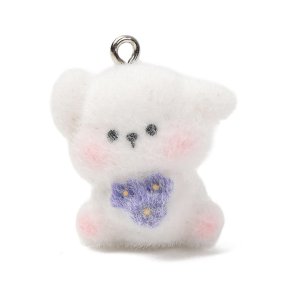 Hvid bamse, vedh�ng i velourbelagt resin med �sken, 25x22,5x15,5 mm, 1 stk
