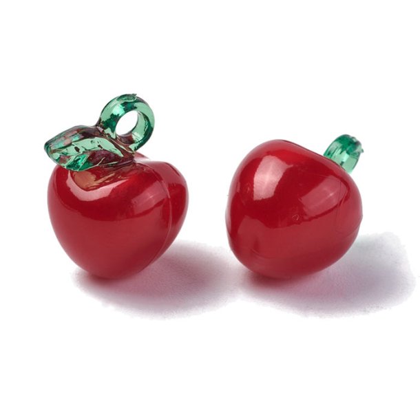 Acrylic pendant, red apple, fruit figure, approx. 19x16x14mm, 4 pcs.