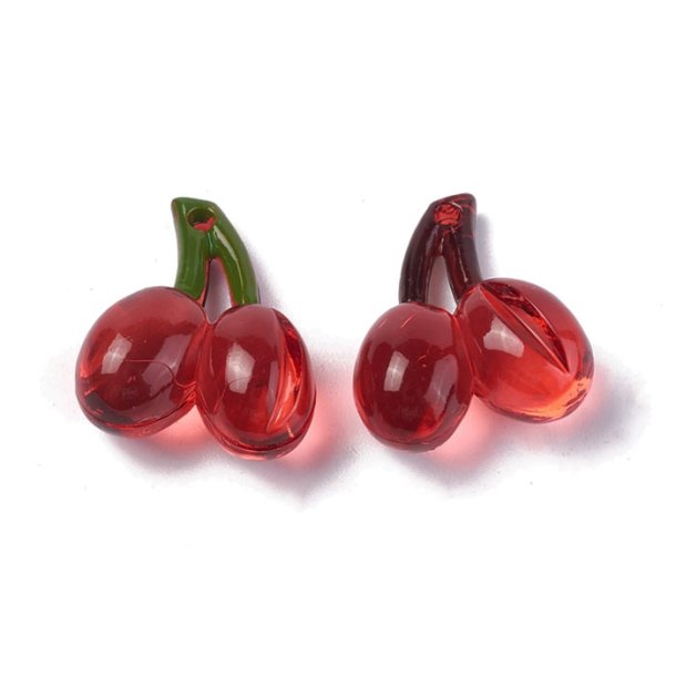 Acrylic pendant, red oval cherry, fruit figure, approx.  21x18x9mm, 4 pcs.