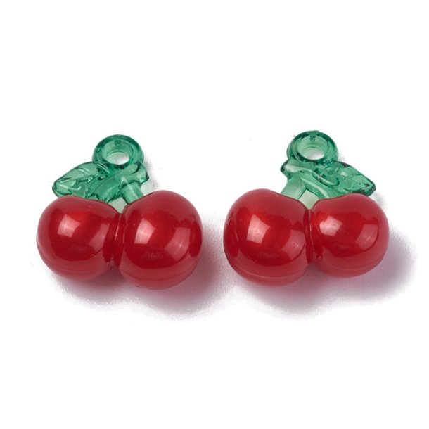 Acrylic pendant, red round cherry, fruit figure, approx.  20x20x10mm, 4 pcs.