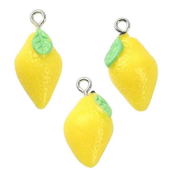Acrylic jewellery pendant, yellow lemons, fruit figure, approx. 24x12mm, 2 pcs.