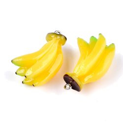 Anhnger aus Kunststoff, gelbe Banane mit se, 33x19x15 mm, 2 Stk.