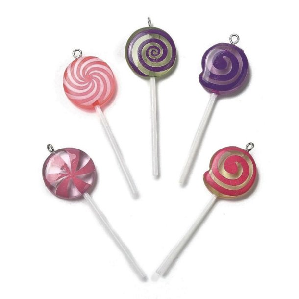 Lollipop pendant, resin, mixed colours, 62x20mm, 4 pieces