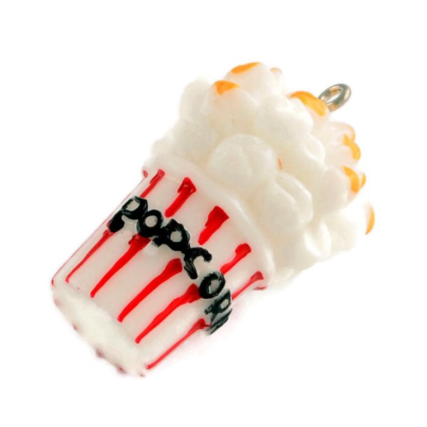 Resin pendant, cup with popcorn, 35x22mm, mixed colors, 2 pieces