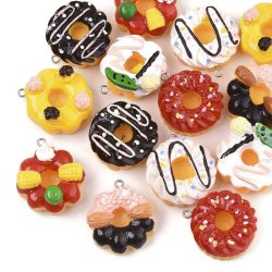 Anh&auml;nger, Donut Kuchen, Kunststoff, gemischte Arten, 30x18mm, 4 Stk.