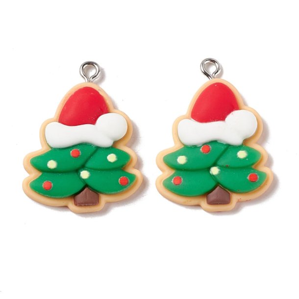 Christmas tree pendant with beige outline, Plastic, with eye, approx, 29x21.5 mm, 2 pcs