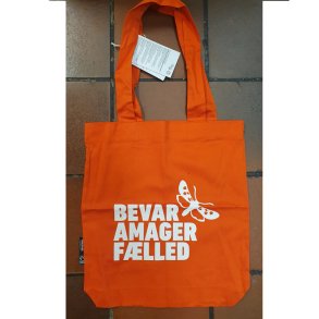 Bevar Amager Flled, orange mulepose med hvid skrift p den ene side, 1 stk