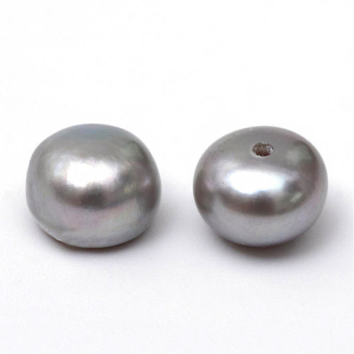Süßwasserperlen, hellgrau, angebohrt, flache Rückseite, 7 mm, 2 Stk.