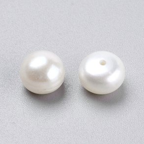 Freshwater pearl, white, half-drilled, flat back, 7,5-8mm, 2pcs.