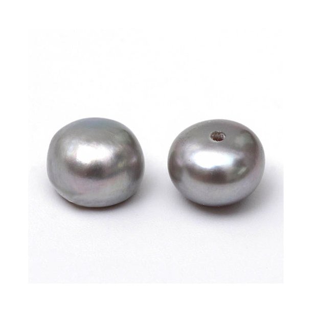 Freshwater pearl, light grey, half-drilled, flat backside, 7mm, 2pcs.