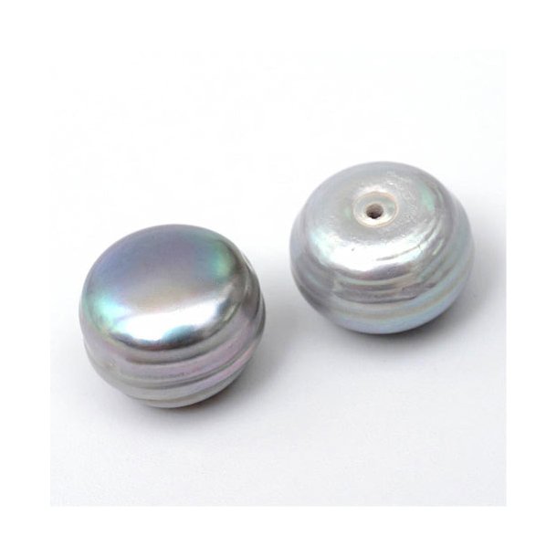 Freshwater pearl, light grey, half-drilled, flat back, diameter 10mm, 2pcs.