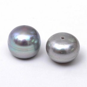 Freshwater pearl, light grey, half-drilled, flat backside, 9mm, 2pcs.