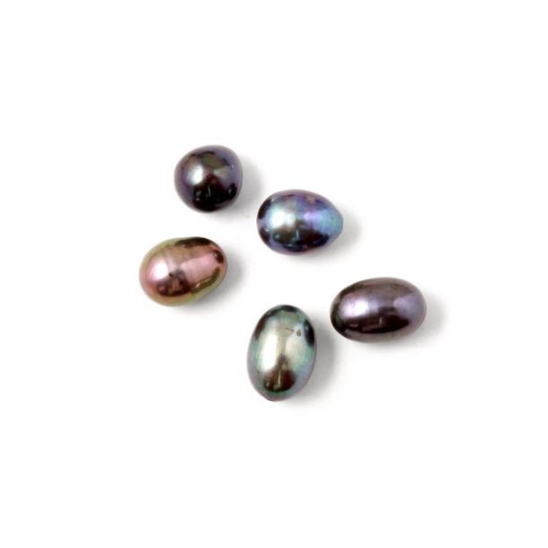 Freshwater pearl, half-drilled, iridescent, peacock, teardrop, 7x6mm, 6pcs