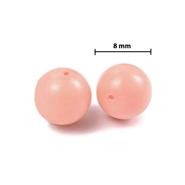 Shell pearl, rund, lys rosa, anboret perle, 8 mm med 1 mm hul, 2 stk.