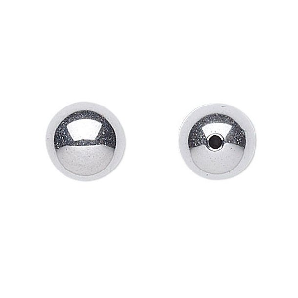 Hematite, silver plated round bead, half drilled, 6mm, hole: 0,9 mm, 2pcs.