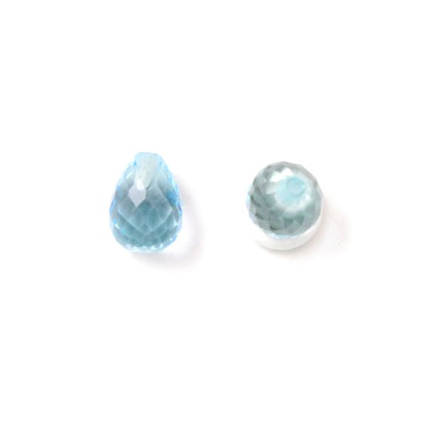 Blue topaz, half-drilled, small teardrop, faceted, AA-grade, 5x3mm, 1pc