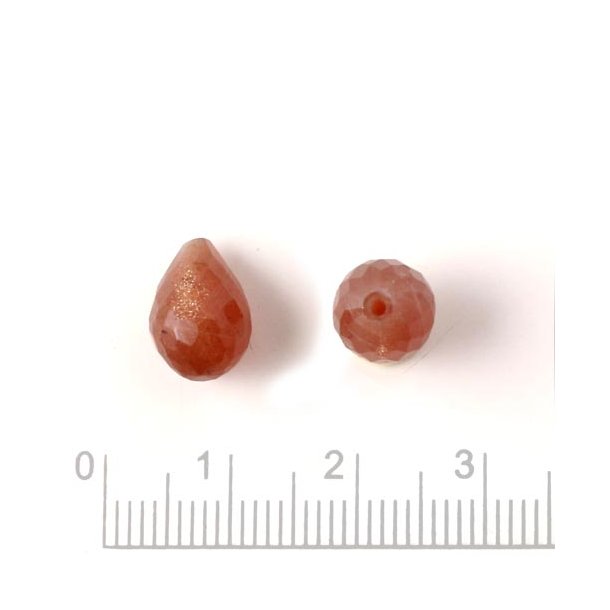 Peach Moonstone teardrop, half-drilled, closely faceted, 12x8mm, 1pc