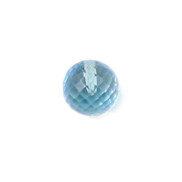 Half-drilled, blue topaz, round, closely faceted, AA-grade, 10mm, 1pc